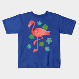 PINK FLAMINGO Tropical Bird with Hibiscus Flowers - UnBlink Studio by Jackie Tahara Kids T-Shirt